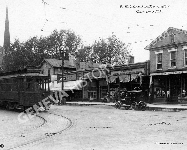 Product Description: Circa 1910, State and Third Streets looking northwest showing the Aurora, Elgin and Chicago Electric Trolley and the north side of the 300 block of West State Street.</br></br>Available sizes:</br></br>8 x 10 = $20.00; 11 x 14 = $30.00; 16 x 20 = $40.00; 20 x 30 = $55.00; 24 x 36 = $65.00</br></br>In-store pickup free. Shipping available.</br> No. 7 - State and Third Streets looking northwest