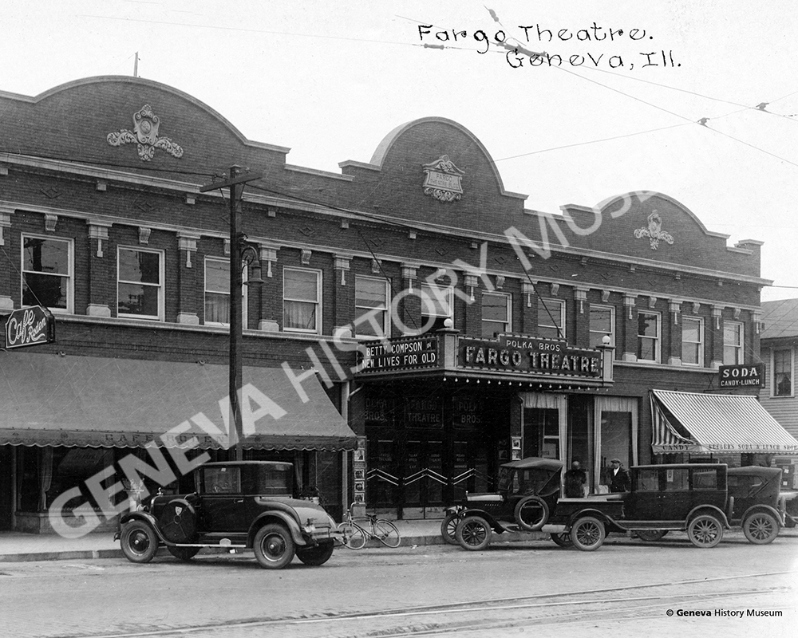 Product Description: Circa 1920s - The Fargo Theatre, 319 West State Street, Geneva, IL. In 1930, the name changed to Geneva Theatre to distinguish itself from neighboring Fargo Theatres and in 1940 a new marquee (and current State Street icon) was installed.</br></br>Available sizes:</br></br>8 x 10 = $20.00; 11 x 14 = $30.00; 16 x 20 = $40.00; 20 x 30 = $55.00; 24 x 36 = $65.00</br></br>In-store pickup free. Shipping available.</br> No. 11 - The Fargo Theatre, Circa 1920s